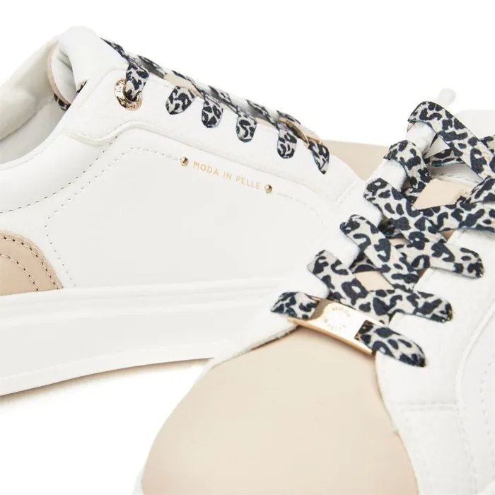 White Trainers Women Moda In Pelle Berneen White Leopard Porvair