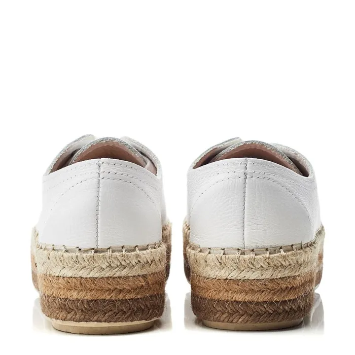 White Trainers Women Moda In Pelle Braidee White Taupe Leather