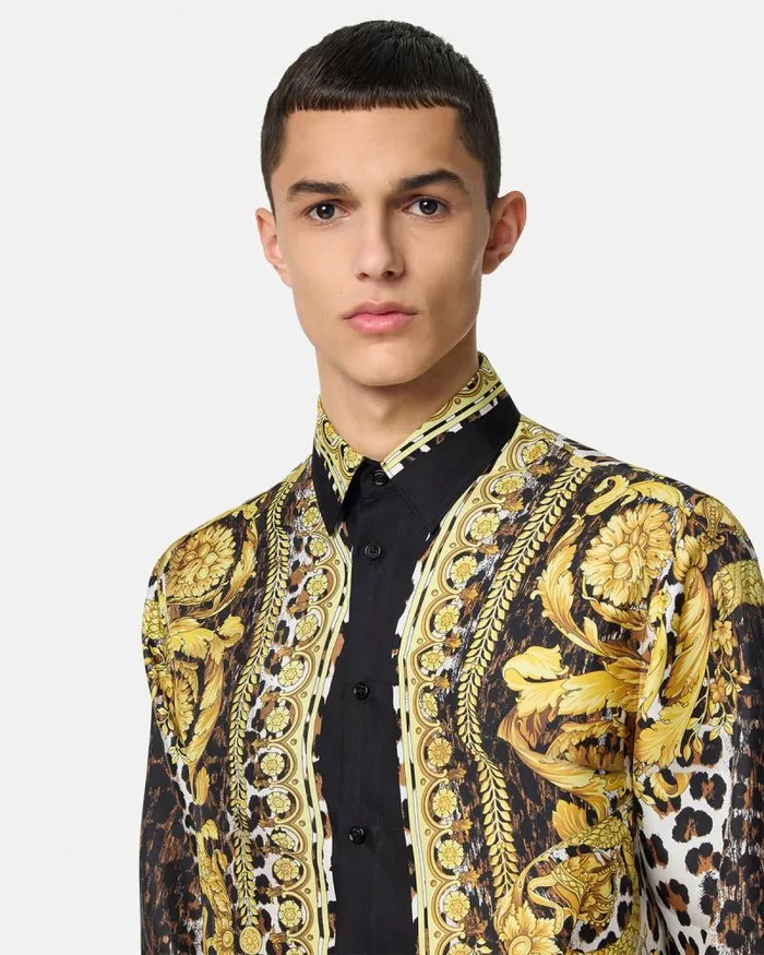 Wild Barocco Illusion Silk Shirt Print Men Versace Shirts