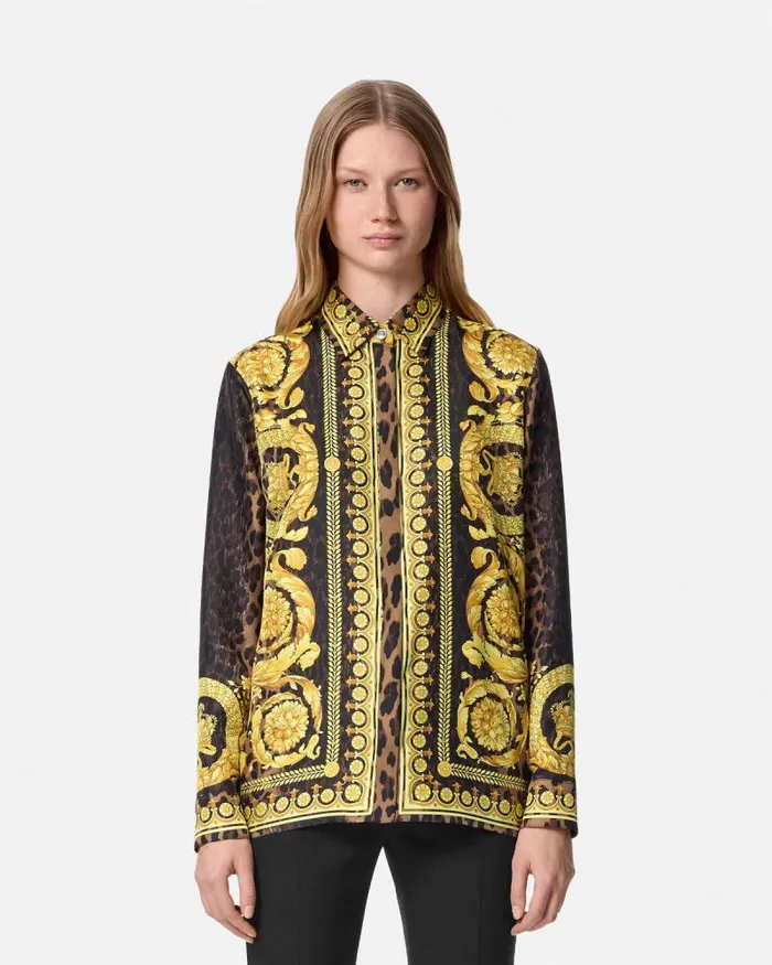 Wild Barocco Silk Shirt Animalier Women Versace Shirts and Tops