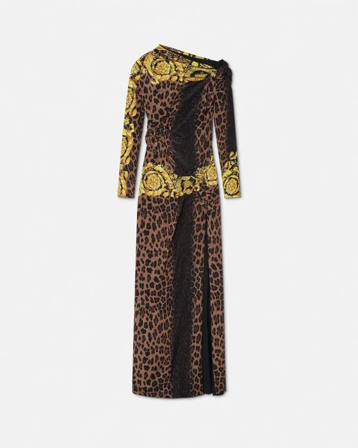 Wild Barocco Slit Smocked Gown Animalier Women Versace Dresses