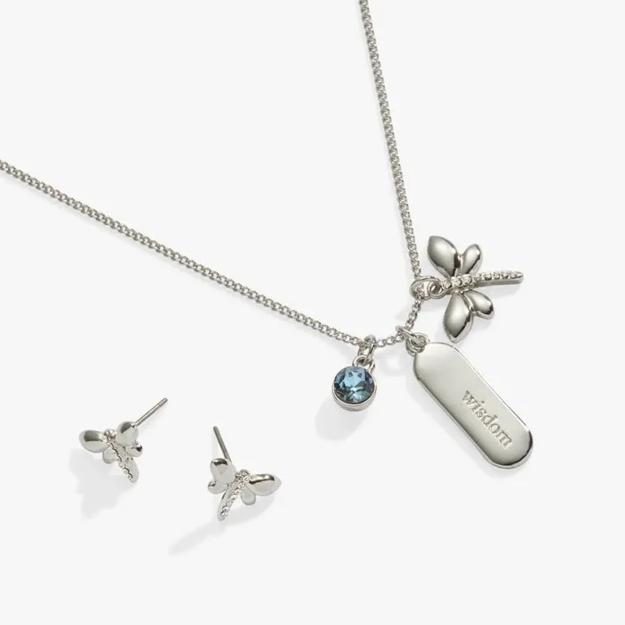 Wisdom Crystal And Dragonfly Charm Necklace And Earring Set Silver Women Alex And Ani Jewelry Sets Wisdom Crystal And Dragonfly Charm Necklace And Earring Set Silver Women Alex And Ani Jewelry Sets