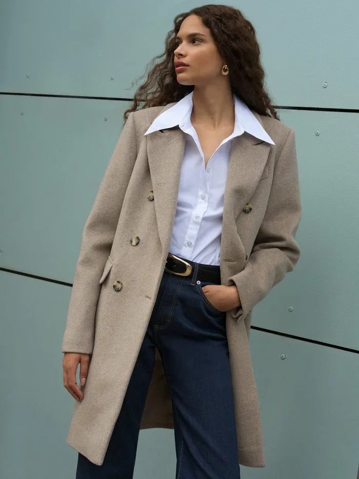 Woman Coats and Jackets French Connection Adele Felt Coat Beige