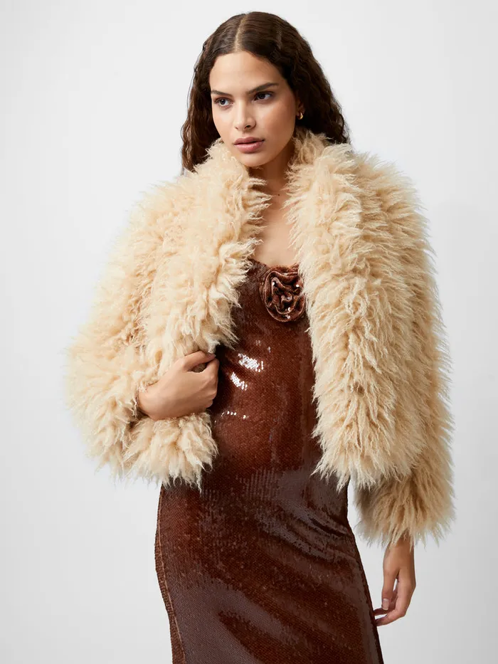 Woman Coats and Jackets French Connection Harvey Faux Fur Jacket Light Beige