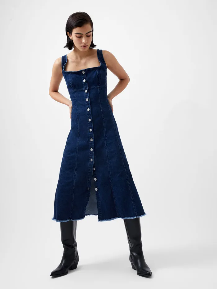 Woman Dresses French Connection Arywode Denim Dress Mid Wash Woman Dresses French Connection Arywode Denim Dress Mid Wash