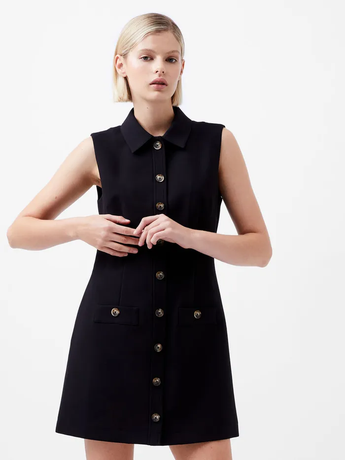 Woman Dresses French Connection Azra Twill Sleeveless Button Mini Dress Black Woman Dresses French Connection Azra Twill Sleeveless Button Mini Dress Black