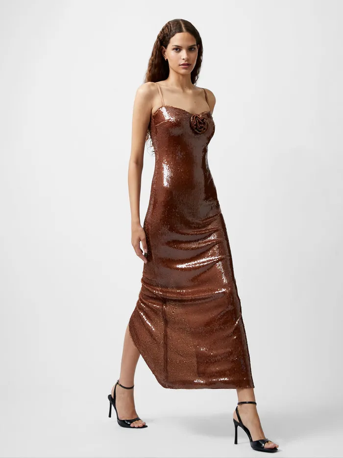 Woman Dresses French Connection Beatrice Sequin Strappy Corsage Maxi Dress Brown Sequin Woman Dresses French Connection Beatrice Sequin Strappy Corsage Maxi Dress Brown Sequin