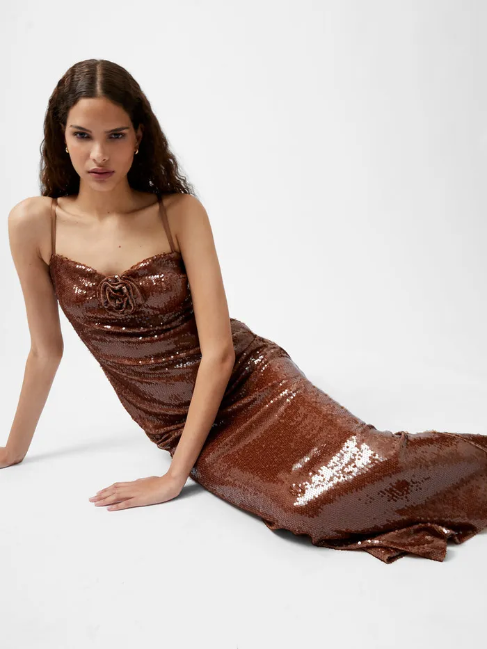 Woman Dresses French Connection Beatrice Sequin Strappy Corsage Maxi Dress Brown Sequin Woman Dresses French Connection Beatrice Sequin Strappy Corsage Maxi Dress Brown Sequin