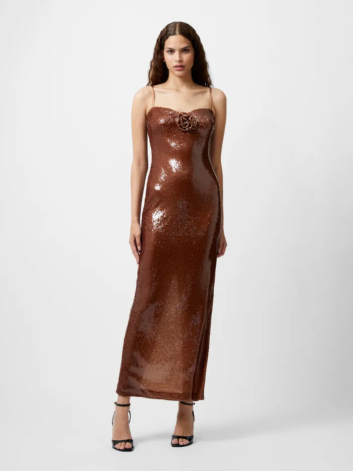 Woman Dresses French Connection Beatrice Sequin Strappy Corsage Maxi Dress Brown Sequin Woman Dresses French Connection Beatrice Sequin Strappy Corsage Maxi Dress Brown Sequin