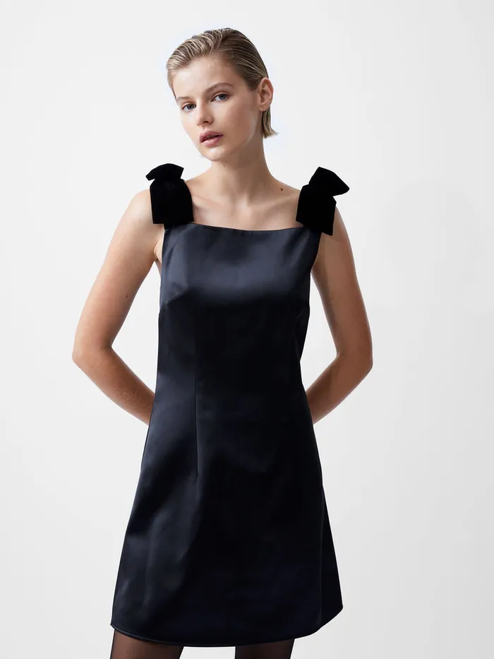 Woman Dresses French Connection Carey Velvet Bow Straps Satin Mini Dress Blackout