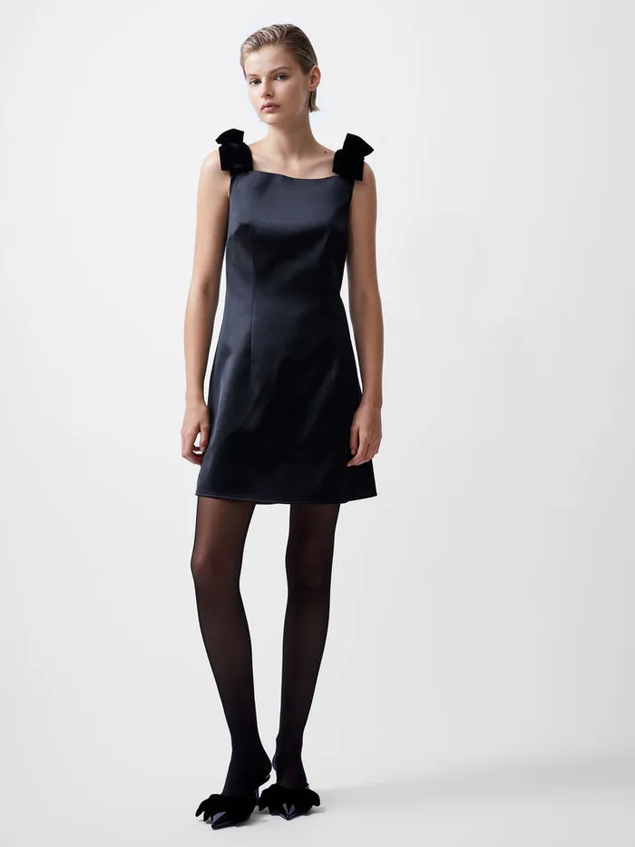 Woman Dresses French Connection Carey Velvet Bow Straps Satin Mini Dress Blackout Woman Dresses French Connection Carey Velvet Bow Straps Satin Mini Dress Blackout