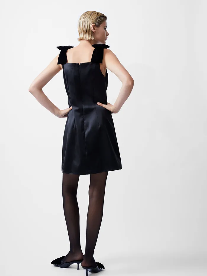 Woman Dresses French Connection Carey Velvet Bow Straps Satin Mini Dress Blackout Woman Dresses French Connection Carey Velvet Bow Straps Satin Mini Dress Blackout
