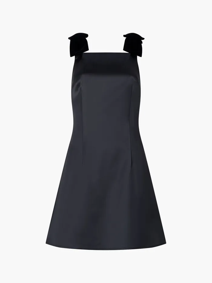 Woman Dresses French Connection Carey Velvet Bow Straps Satin Mini Dress Blackout Woman Dresses French Connection Carey Velvet Bow Straps Satin Mini Dress Blackout