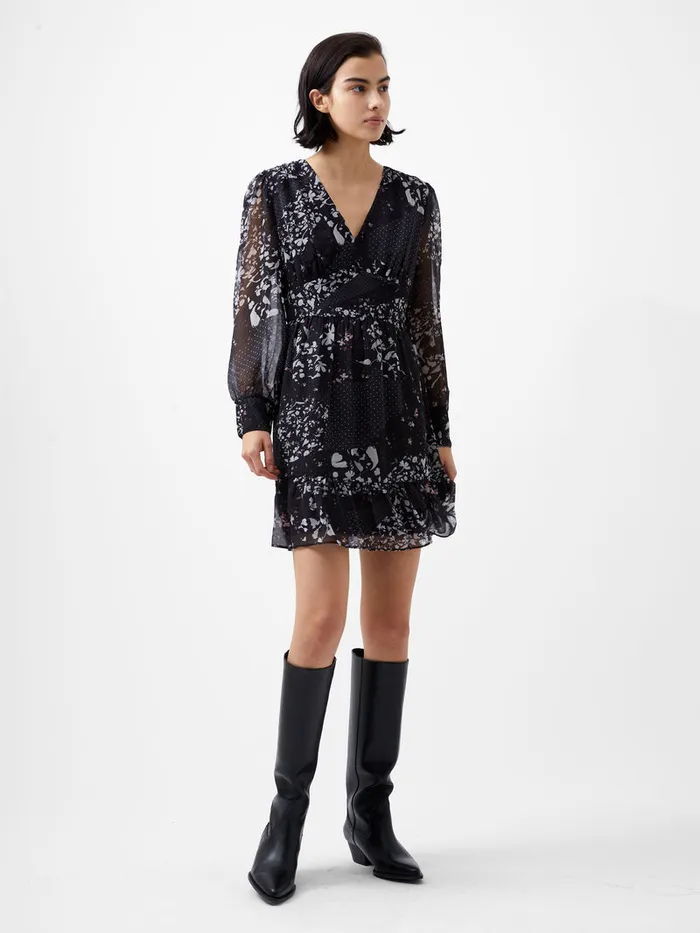 Woman Dresses French Connection Collage Hallie Crinkle Mini Dress Blackout Multi Woman Dresses French Connection Collage Hallie Crinkle Mini Dress Blackout Multi