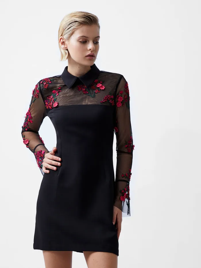 Woman Dresses French Connection Darcy Embroidered Long Sleeve Mini Dress Blackluminous Pink Woman Dresses French Connection Darcy Embroidered Long Sleeve Mini Dress Blackluminous Pink