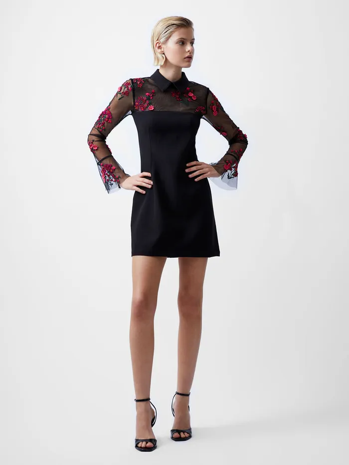 Woman Dresses French Connection Darcy Embroidered Long Sleeve Mini Dress Blackluminous Pink Woman Dresses French Connection Darcy Embroidered Long Sleeve Mini Dress Blackluminous Pink