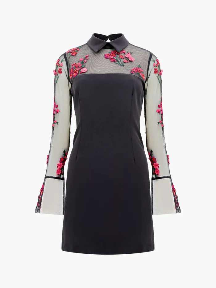Woman Dresses French Connection Darcy Embroidered Long Sleeve Mini Dress Blackluminous Pink Woman Dresses French Connection Darcy Embroidered Long Sleeve Mini Dress Blackluminous Pink