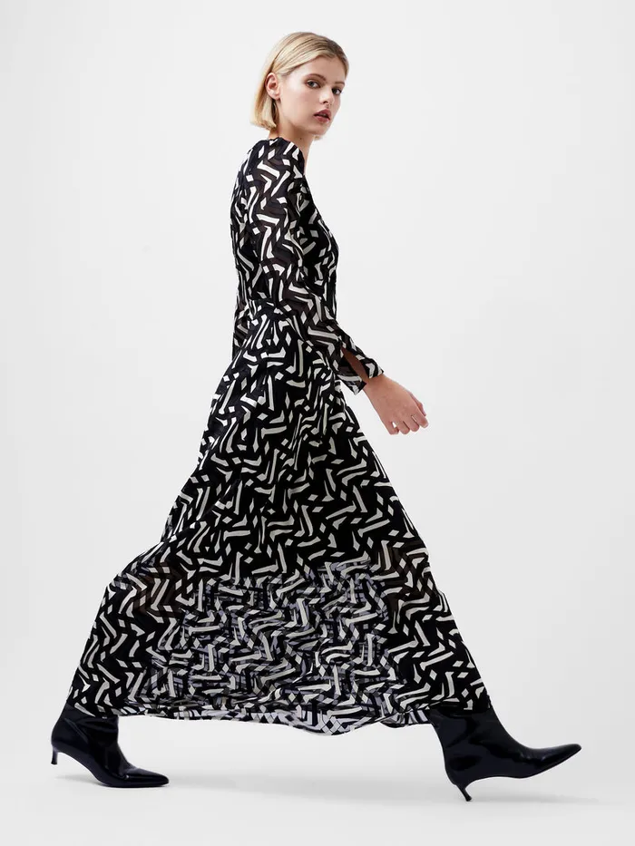 Woman Dresses French Connection Diandra Satin Devore Maxi Dress Blackcream Woman Dresses French Connection Diandra Satin Devore Maxi Dress Blackcream