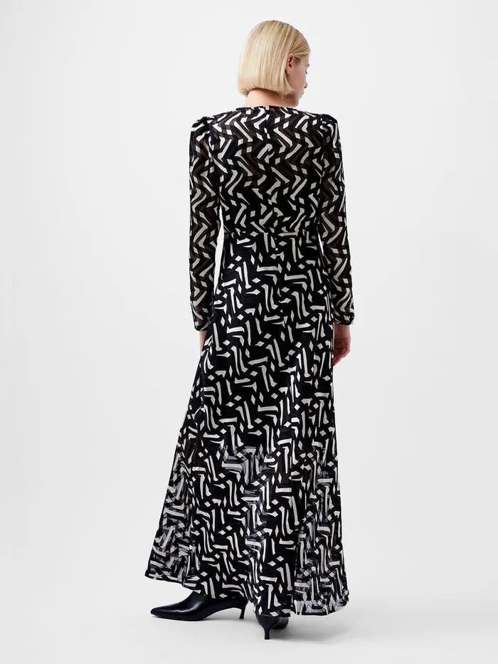 Woman Dresses French Connection Diandra Satin Devore Maxi Dress Blackcream Woman Dresses French Connection Diandra Satin Devore Maxi Dress Blackcream