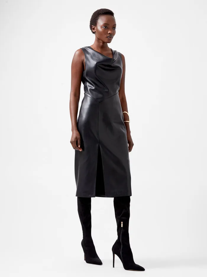 Woman Dresses French Connection Elettra Recycled PU Cowl Neck Sleeveless Midi Dress Blackout Woman Dresses French Connection Elettra Recycled PU Cowl Neck Sleeveless Midi Dress Blackout