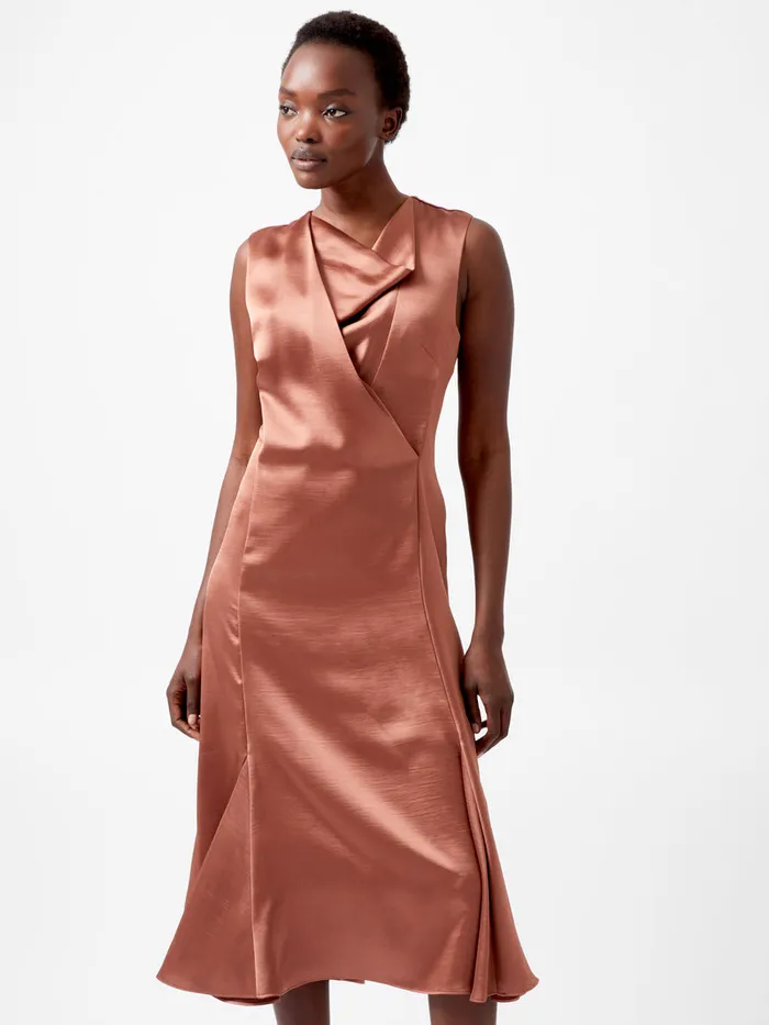 Woman Dresses French Connection Irina Satin Sleeveless Cowl Neck Dress Russet Brown Woman Dresses French Connection Irina Satin Sleeveless Cowl Neck Dress Russet Brown