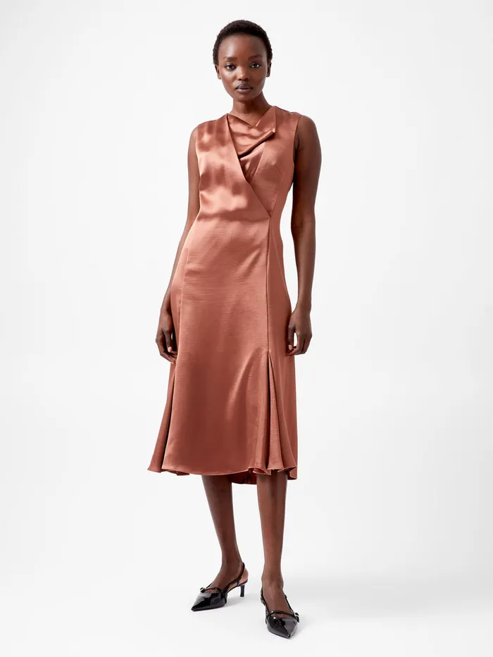 Woman Dresses French Connection Irina Satin Sleeveless Cowl Neck Dress Russet Brown Woman Dresses French Connection Irina Satin Sleeveless Cowl Neck Dress Russet Brown