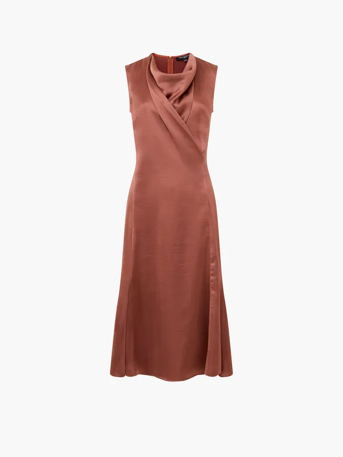 Woman Dresses French Connection Irina Satin Sleeveless Cowl Neck Dress Russet Brown Woman Dresses French Connection Irina Satin Sleeveless Cowl Neck Dress Russet Brown