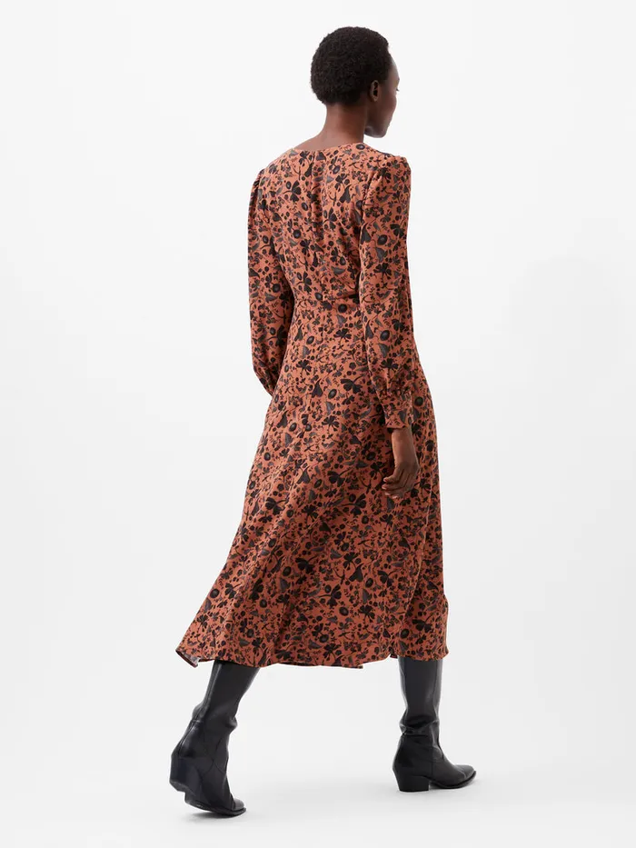 Woman Dresses French Connection Jeanie Brina Crepe Midi Dress Russet Brown Multi Woman Dresses French Connection Jeanie Brina Crepe Midi Dress Russet Brown Multi