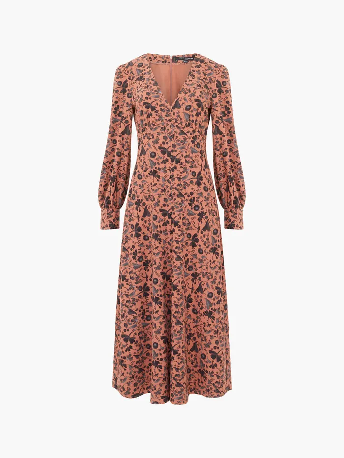 Woman Dresses French Connection Jeanie Brina Crepe Midi Dress Russet Brown Multi Woman Dresses French Connection Jeanie Brina Crepe Midi Dress Russet Brown Multi