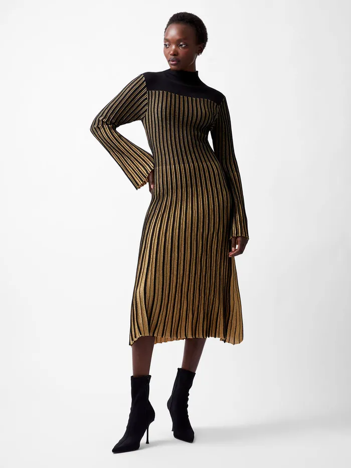 Woman Dresses French Connection Journee Mari Lurex Long Sleeve Dress Blackout Woman Dresses French Connection Journee Mari Lurex Long Sleeve Dress Blackout