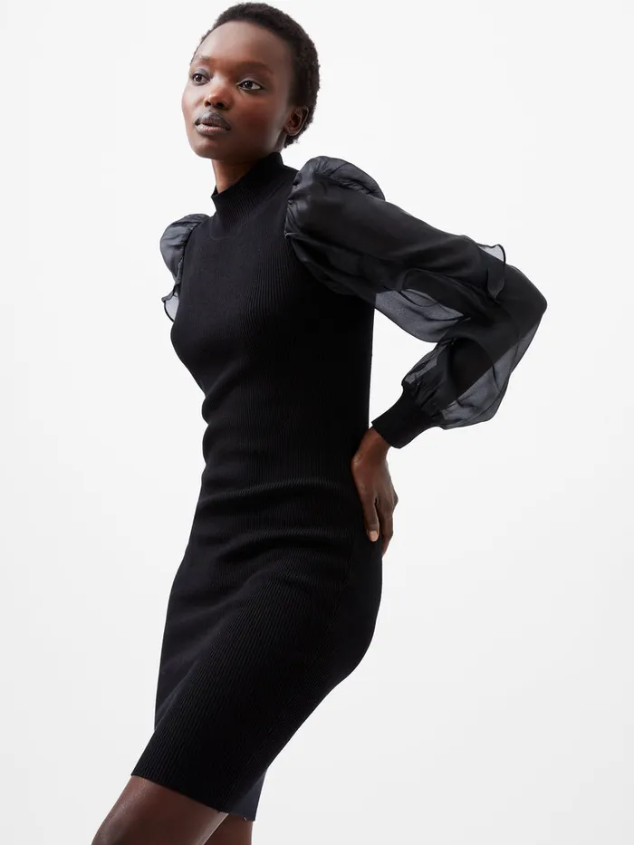 Woman Dresses French Connection Krista Organza Puff Sleeve Dress Blackout