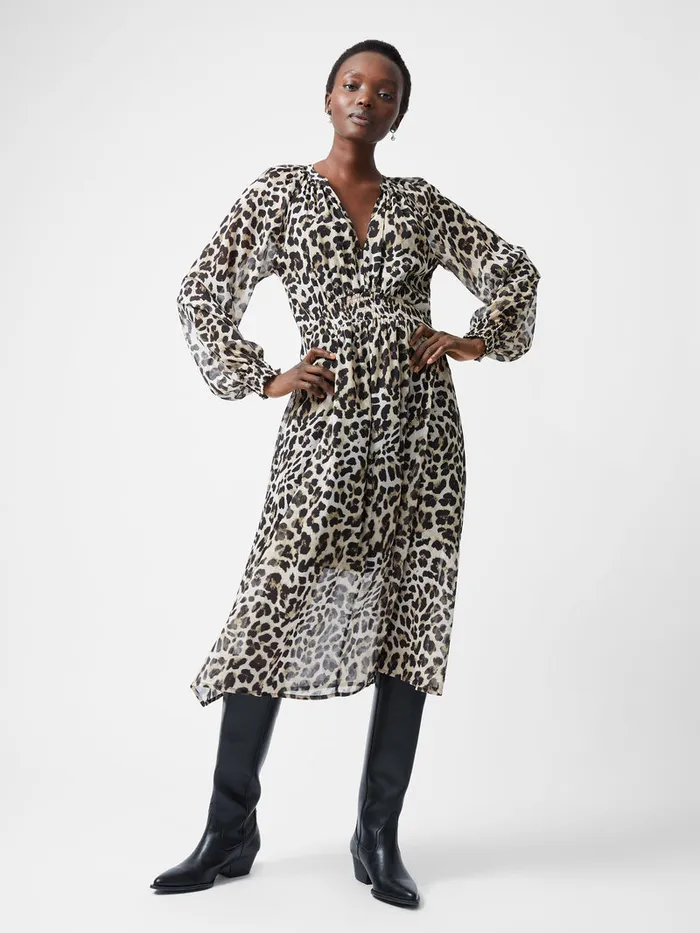 Woman Dresses French Connection Leopard Print Georgette Long Sleeve Dress Leopard Woman Dresses French Connection Leopard Print Georgette Long Sleeve Dress Leopard