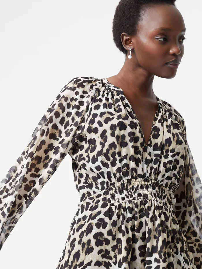 Woman Dresses French Connection Leopard Print Georgette Long Sleeve Dress Leopard Woman Dresses French Connection Leopard Print Georgette Long Sleeve Dress Leopard