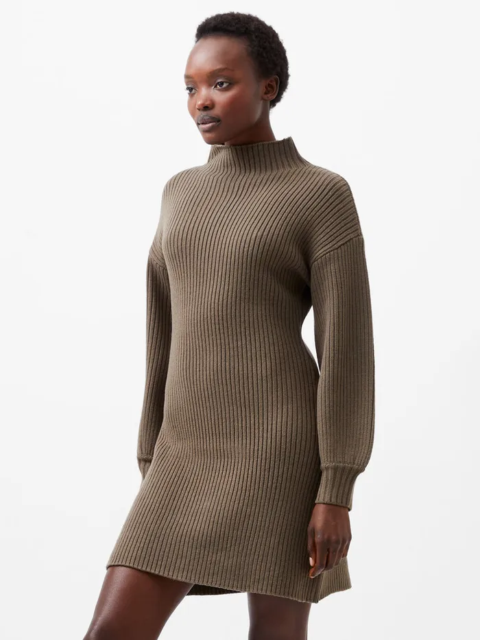 Woman Dresses French Connection Myla Babysoft Mini Dress Tarmac Khaki Woman Dresses French Connection Myla Babysoft Mini Dress Tarmac Khaki