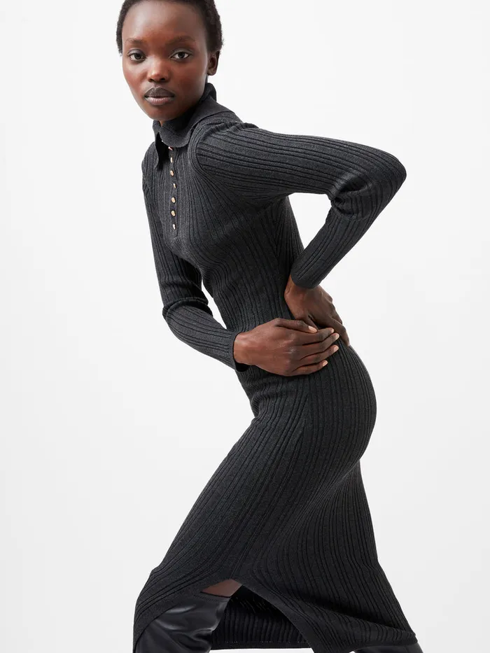 Woman Dresses French Connection Nia Mari Knit Dress Charcoal Mel