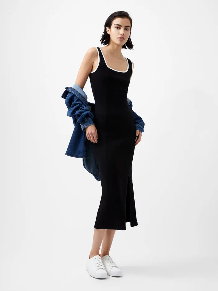 Woman Dresses French Connection Rassia Rib Contrast Square Neck Midi Dress Blackporcelain Crea Woman Dresses French Connection Rassia Rib Contrast Square Neck Midi Dress Blackporcelain Crea
