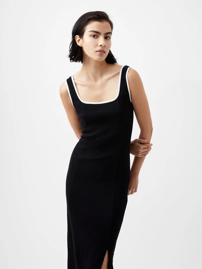 Woman Dresses French Connection Rassia Rib Contrast Square Neck Midi Dress Blackporcelain Crea Woman Dresses French Connection Rassia Rib Contrast Square Neck Midi Dress Blackporcelain Crea