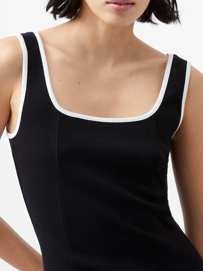 Woman Dresses French Connection Rassia Rib Contrast Square Neck Midi Dress Blackporcelain Crea Woman Dresses French Connection Rassia Rib Contrast Square Neck Midi Dress Blackporcelain Crea
