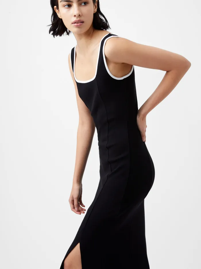 Woman Dresses French Connection Rassia Rib Contrast Square Neck Midi Dress Blackporcelain Crea Woman Dresses French Connection Rassia Rib Contrast Square Neck Midi Dress Blackporcelain Crea