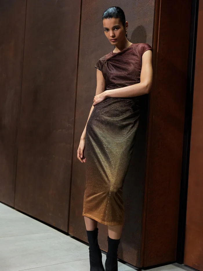 Woman Dresses French Connection Sela Lurex Midi Dress Multi