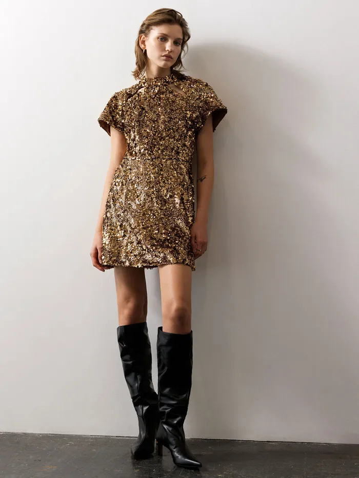 Woman Dresses French Connection Sequin Mesh Mini Dress Copper