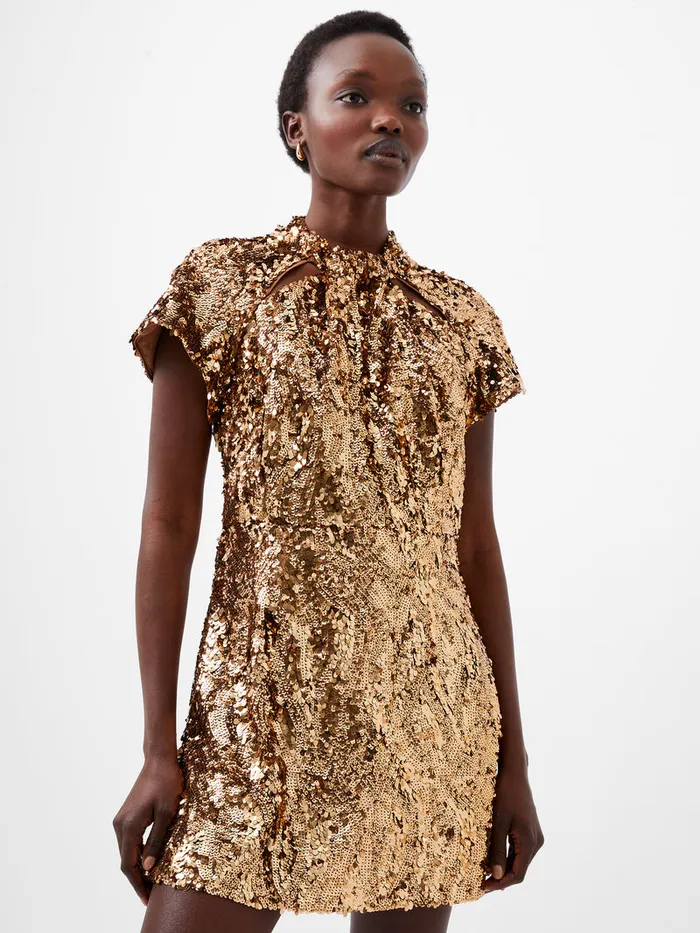 Woman Dresses French Connection Sequin Mesh Mini Dress Copper Woman Dresses French Connection Sequin Mesh Mini Dress Copper