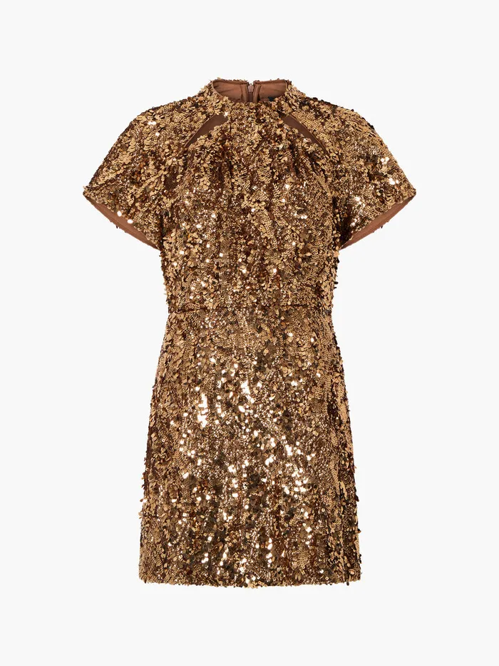 Woman Dresses French Connection Sequin Mesh Mini Dress Copper Woman Dresses French Connection Sequin Mesh Mini Dress Copper