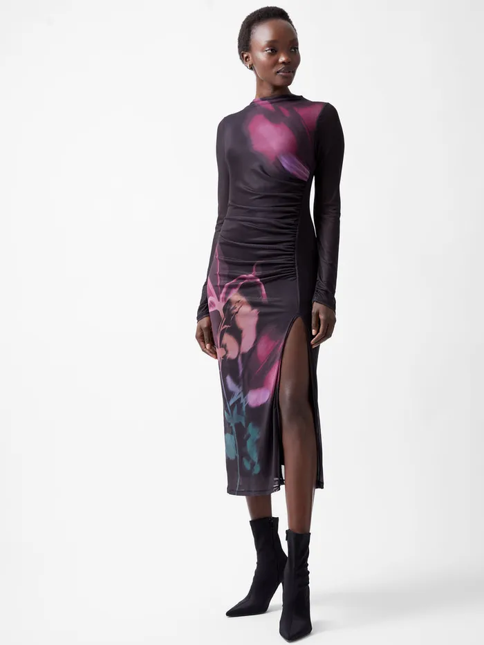 Woman Dresses French Connection Smokey Placement Floral Dress Blackout Multi