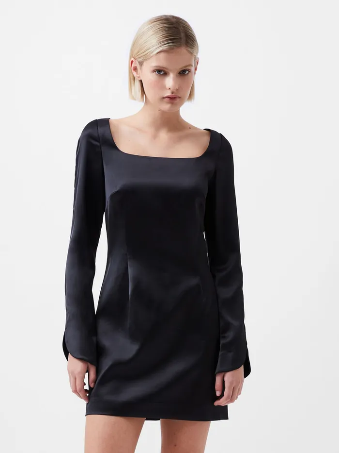 Woman Dresses French Connection Structured Satin Long Sleeve Scoop Neck Mini Dress Black Woman Dresses French Connection Structured Satin Long Sleeve Scoop Neck Mini Dress Black