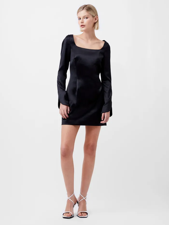 Woman Dresses French Connection Structured Satin Long Sleeve Scoop Neck Mini Dress Black Woman Dresses French Connection Structured Satin Long Sleeve Scoop Neck Mini Dress Black