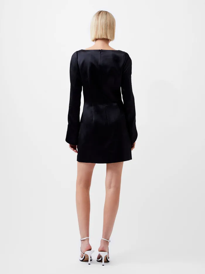 Woman Dresses French Connection Structured Satin Long Sleeve Scoop Neck Mini Dress Black Woman Dresses French Connection Structured Satin Long Sleeve Scoop Neck Mini Dress Black