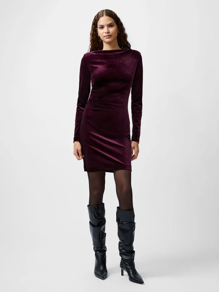 Woman Dresses French Connection Viola Velvet Long Sleeve Bodycon Mini Dress Burgundy Red Woman Dresses French Connection Viola Velvet Long Sleeve Bodycon Mini Dress Burgundy Red