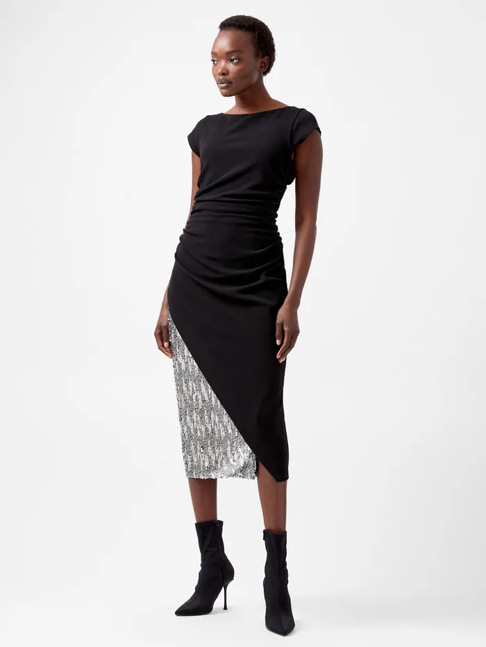 Woman Dresses French Connection Zanna Jersey Sequin Mix Midi Dress Blackout Woman Dresses French Connection Zanna Jersey Sequin Mix Midi Dress Blackout