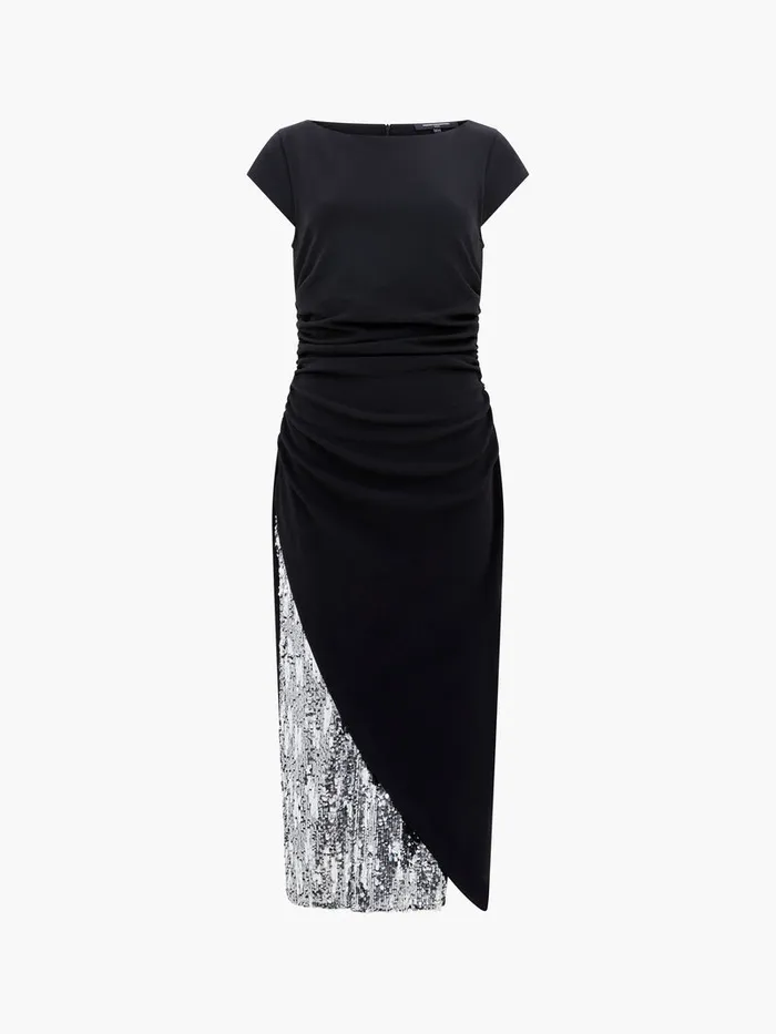 Woman Dresses French Connection Zanna Jersey Sequin Mix Midi Dress Blackout Woman Dresses French Connection Zanna Jersey Sequin Mix Midi Dress Blackout